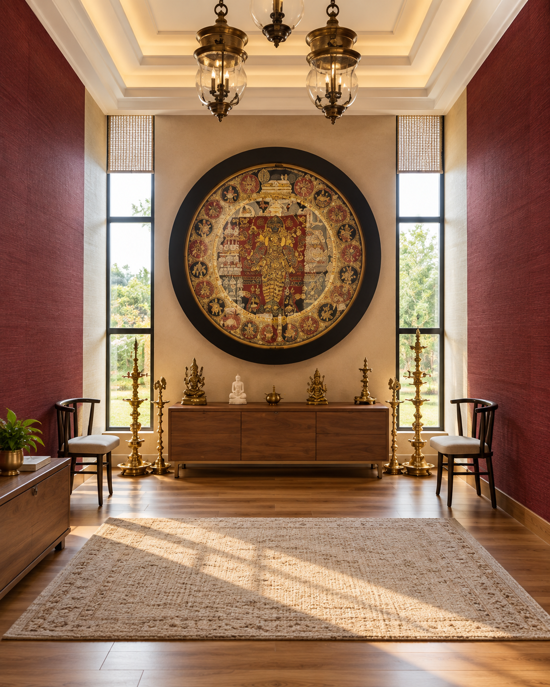Symmetrical Indian-Inspired Meditation Foyer