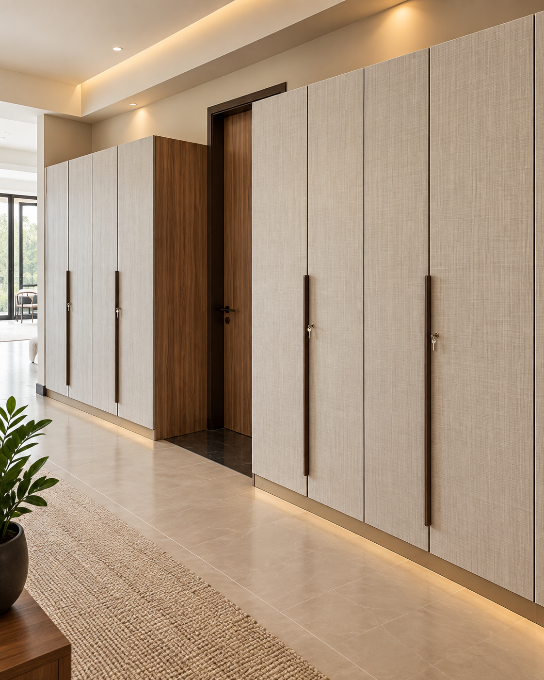 Warm Minimalist Wardrobe Corridor